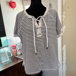 Michael Kors Black and White Striped Blouse